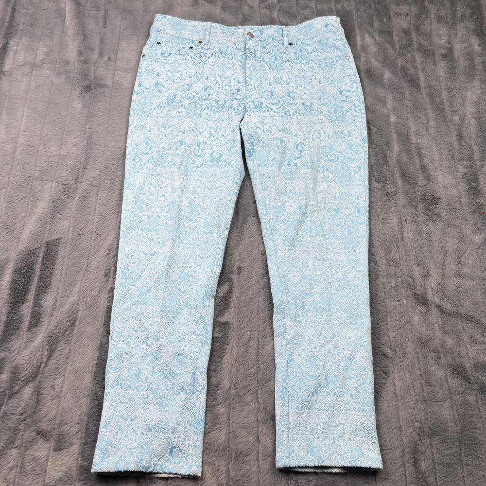 Eric Womens Light Blue White Paisley Brocade Straight Leg Pants Size 12 14297